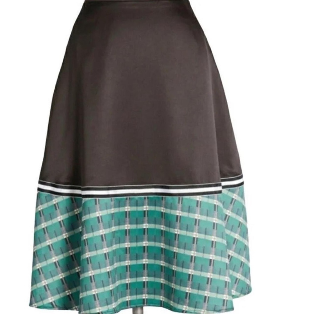 ModCloth Hutch "On the Brink of Brilliant" Holiday Green Plaid A Line  Skirt
